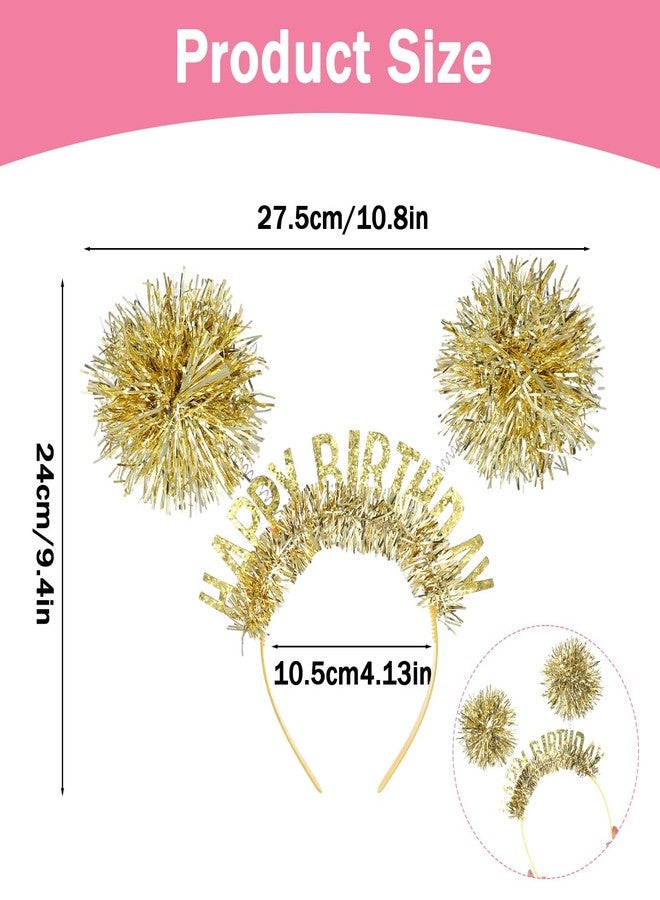 Macuezu Birthday Tiara Crown for Girls Women, Happy Birthday Headband Pom Pom Headband Hair Accessories Hat for Princess Adults Kids Party(Gold) - Image 3